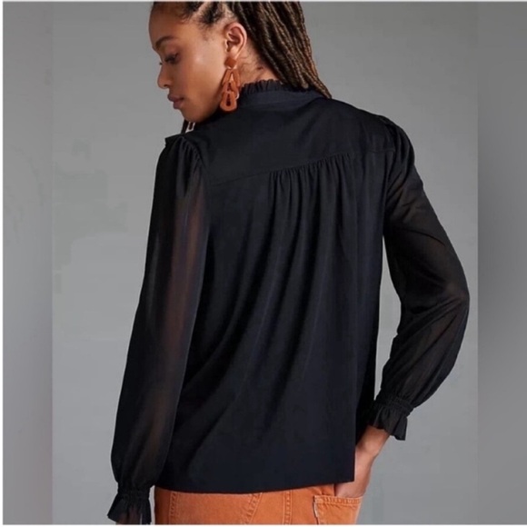Anthropologie Black Lace Ruffle Blouse - Picture 2 of 15
